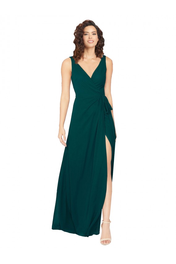 Outlet V-Neck Chiffon Bridesmaid Dress with Front Skirt Slit UK