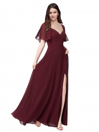 Outlet Chiffon Flutter Sleeve Sweetheart Bridesmaid Dress UK