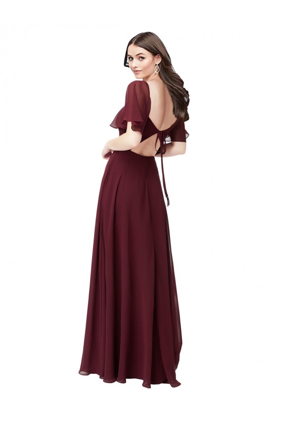 Outlet Chiffon Flutter Sleeve Sweetheart Bridesmaid Dress UK