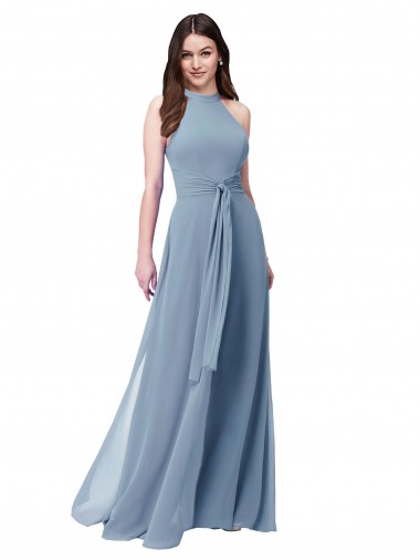 Outlet Halter High Neck Chiffon Dress with Sash UK