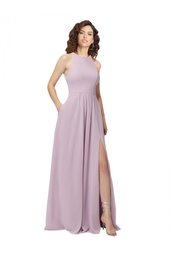Outlet High-Halter Chiffon Bridesmaid Dress with Keyhole Cowl Back UK
