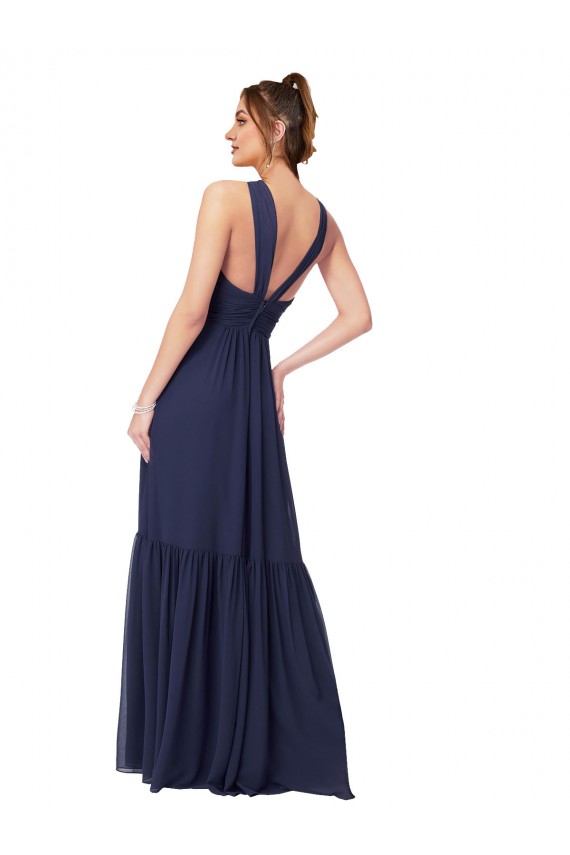 Outlet Floor Length Deep V-Neck Ruched Chiffon Long Bridesmaid Dress UK