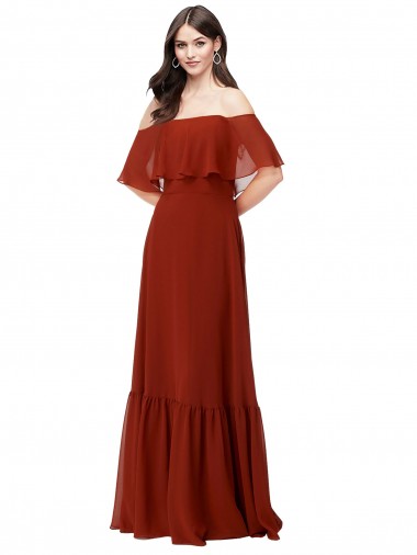 Outlet Off the Shoulder Ruffle Chiffon Bridesmaid Dress UK