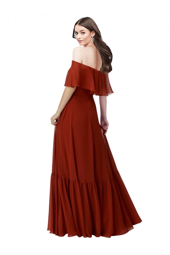 Outlet Off the Shoulder Ruffle Chiffon Bridesmaid Dress UK