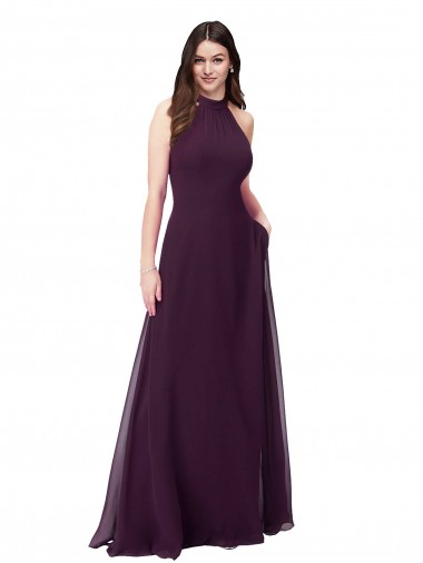 Outlet Chiffon High-Halter Bridesmaids Dress with Keyhole Back UK