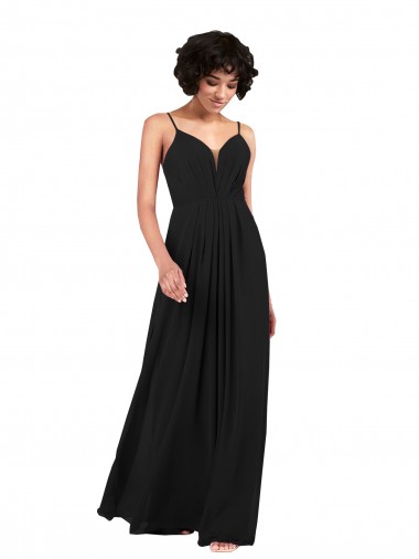 Outlet Simple V-Neckline Chiffon Formal Bridesmaid Dress with Pleated Skirt UK