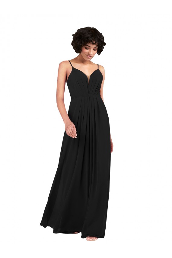 Outlet Simple V-Neckline Chiffon Formal Bridesmaid Dress with Pleated Skirt UK