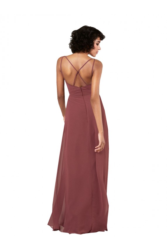 Outlet Simple V-Neckline Chiffon Formal Bridesmaid Dress with Pleated Skirt UK