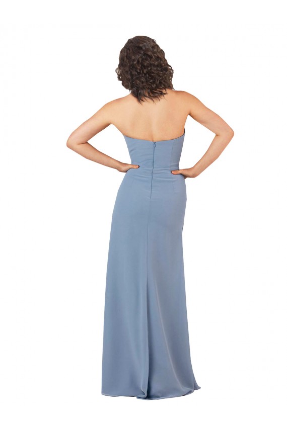 Outlet Simple Strapless Chiffon Bridesmaid Dress with Rounded Neckline UK