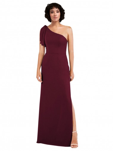 Outlet One Shoulder Chiffon Formal Bridesmaid Dress with Skirt Slit and Accent Strap UK