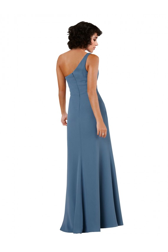 Outlet One Shoulder Chiffon Formal Bridesmaid Dress with Skirt Slit and Accent Strap UK