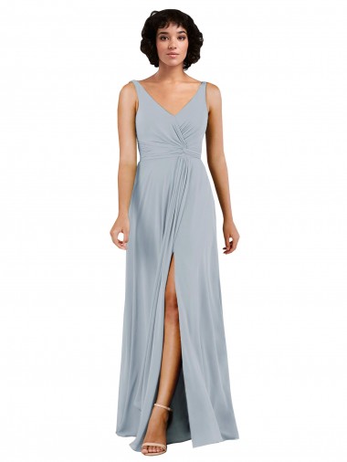 Outlet V-Neckline Wrapped Chiffon Bridesmaid Dress with Skirt Slit UK