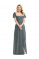 Outlet Puff Sleeves Chiffon Maxi Bridesmaid Dress with Front Slit UK