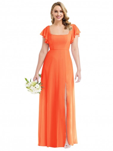 Outlet Flutter Sleeves Scoop Open Back Chiffon Maxi Bridesmaid Dress UK