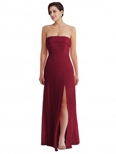 Outlet Cuffed Strapless Maxi Formal Bridesmaid Dress with Front Slit UK