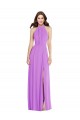 Outlet Halter Backless Maxi Formal Bridesmaid Dress with Button Ruffle Placket UK