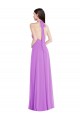 Outlet Halter Backless Maxi Formal Bridesmaid Dress with Button Ruffle Placket UK
