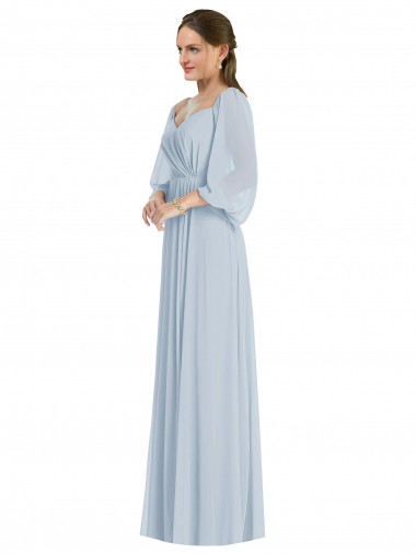 Outlet Off the Shoulder Puff Sleeve Maxi Formal Bridesmaid Dress with Front Slit UK