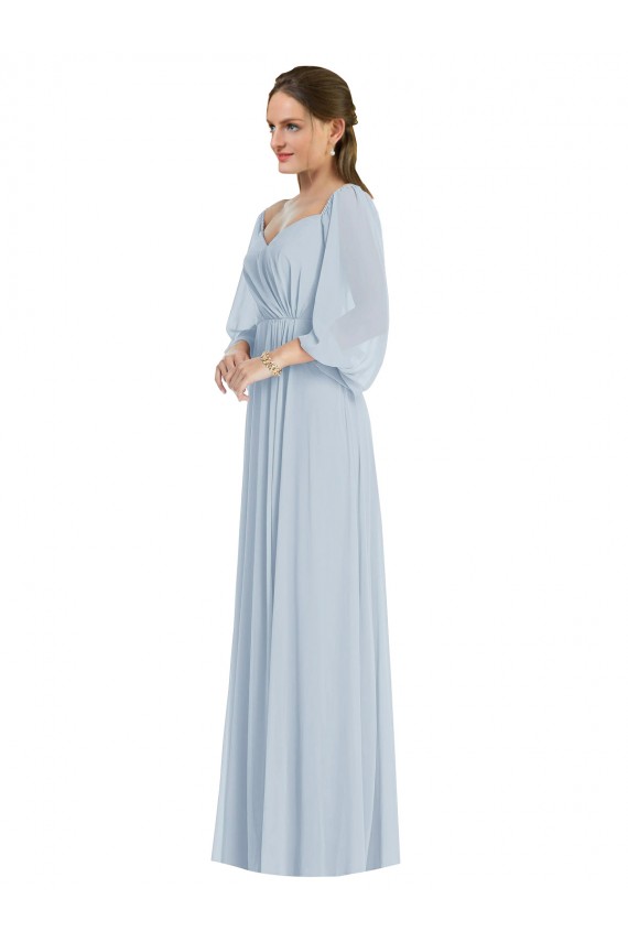Outlet Off the Shoulder Puff Sleeve Maxi Formal Bridesmaid Dress with Front Slit UK