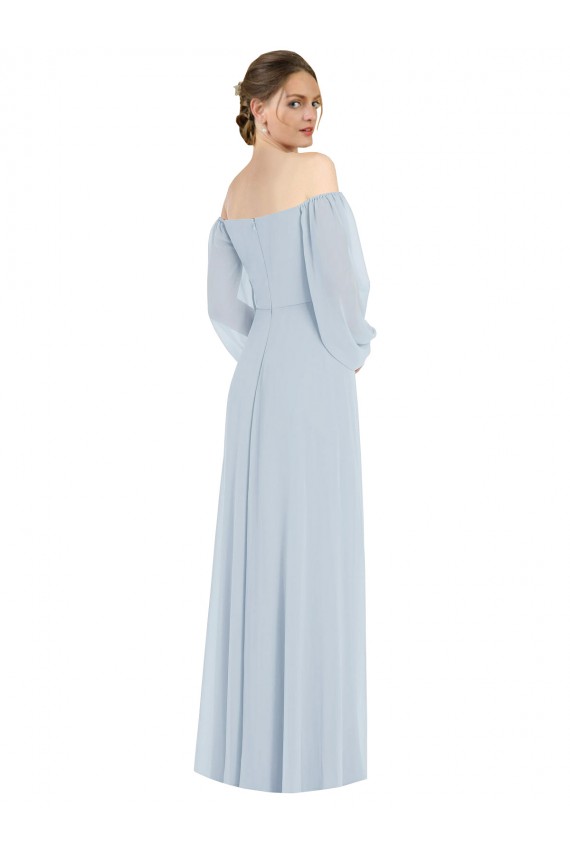 Outlet Off the Shoulder Puff Sleeve Maxi Formal Bridesmaid Dress with Front Slit UK