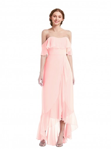 Outlet Off the Shoulder Ruffled High Low Maxi Bridesmaid Dress UK