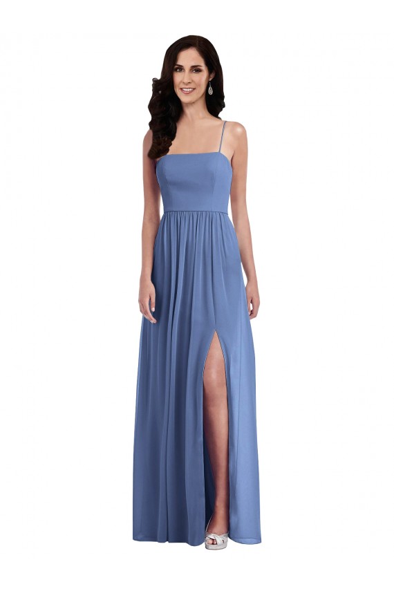 Outlet Slim Spaghetti Straps Chiffon Bridesmaid Dress with Front Slit UK