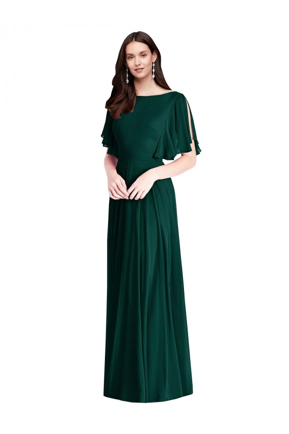 Outlet Backless Floor Length Split Sleeves Maxi Bridesmaid Dress UK