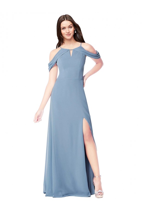 Outlet High Neck Chiffon Bridesmaid Dress with Draped Sleeves UK
