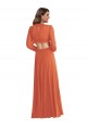 Outlet High Low Ruffled Long Chiffon Cutout Bishop Sleeves Maxi Bridesmaid Dress UK