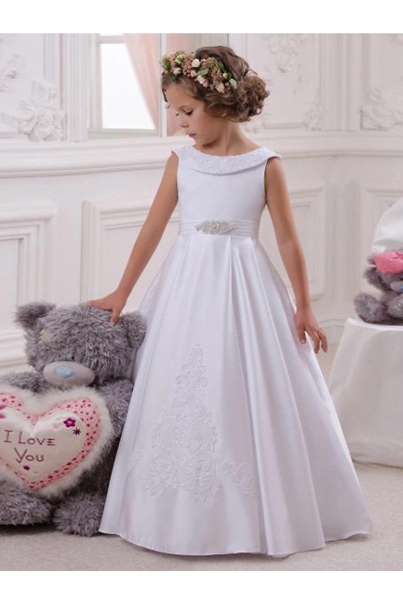 Outlet Ivory Ball Gown Bateau Floor Length Flower Girl Dress UK