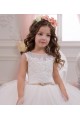 Outlet Ivory Ball Gown Bateau Neck Chapel Train Sleeveless Flower Girl Dress UK