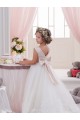 Outlet Ivory Ball Gown Bateau Neck Chapel Train V-Back Flower Girl Dress UK