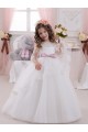 Outlet Ivory Ball Gown Bateau Neck Long Chapel Train Sleeveless Flower Girl Dress UK