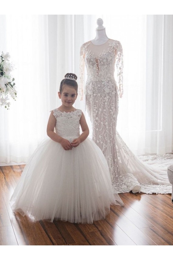 Outlet Ivory Ball Gown Chapel Train Sleeveless Flower Girl Dress UK