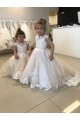 Outlet Ivory Ball Gown Chapel Train Sleeveless V-Back Flower Girl Dress UK