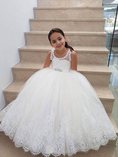 Outlet Ivory Ball Gown Floor Length Flower Girl Dress UK