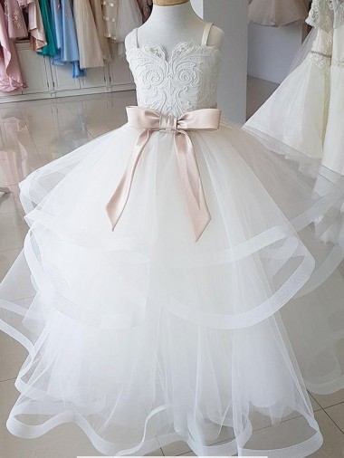 Outlet Ivory Ball Gown High Neck Floor Length Flower Girl Dress UK