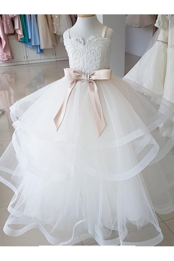 Outlet Ivory Ball Gown High Neck Floor Length Flower Girl Dress UK