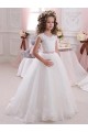 Outlet Ivory Ball Gown High Neck Floor Length Keyhole Back Flower Girl Dress UK