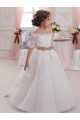 Outlet Ivory Ball Gown High Neck Floor Length Short Sleeve Flower Girl Dress UK