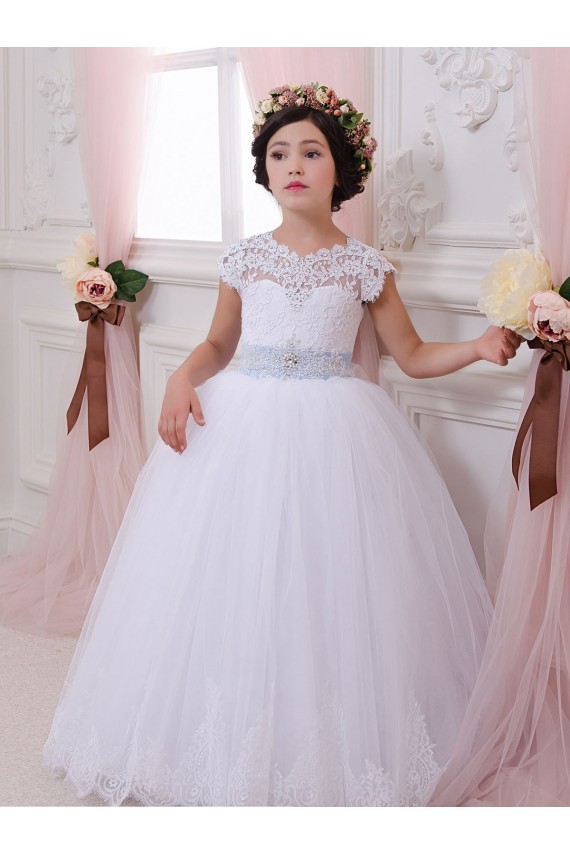 Outlet Ivory Ball Gown Sweetheart Chapel Train Cap Sleeve Flower Girl Dress UK