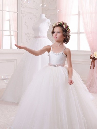 Outlet Ivory Ball Gown Sweetheart Chapel Train Sleeveless Flower Girl Dress UK