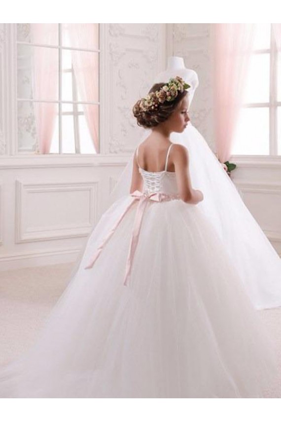 Outlet Ivory Ball Gown Sweetheart Chapel Train Sleeveless Flower Girl Dress UK