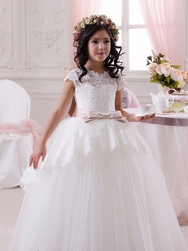 Outlet Ivory Ball Gown Sweetheart Floor Length Sleeveless Flower Girl Dress UK