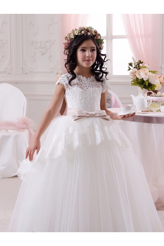 Outlet Ivory Ball Gown Sweetheart Floor Length Sleeveless Flower Girl Dress UK