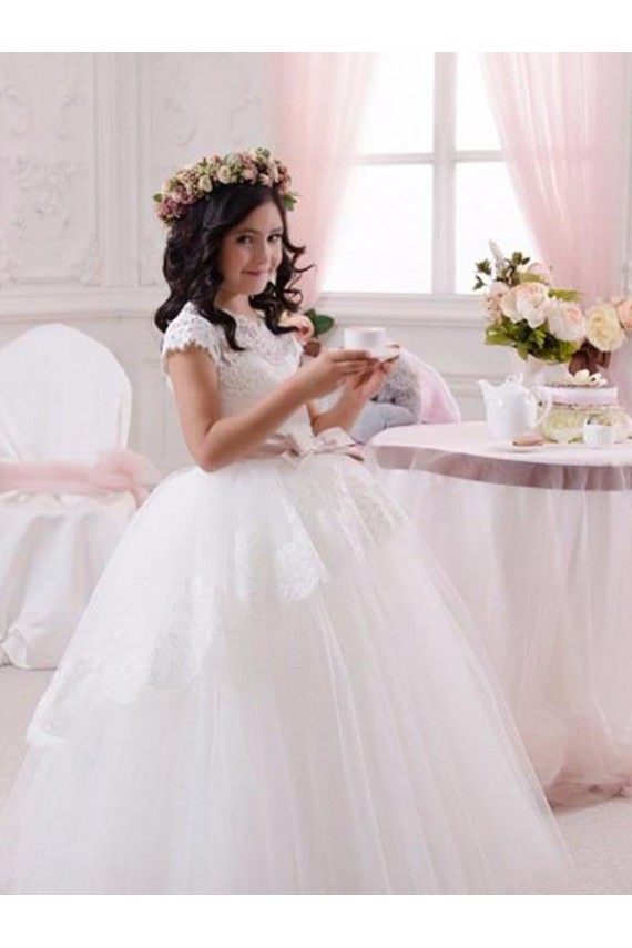 Outlet Ivory Ball Gown Sweetheart Floor Length Sleeveless Flower Girl Dress UK