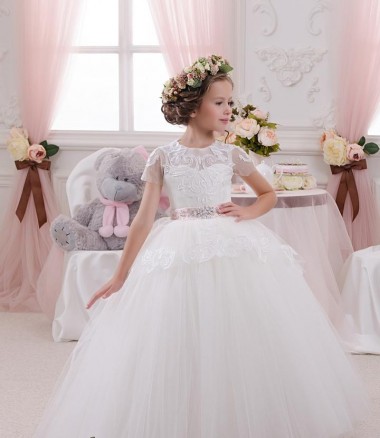 Outlet Ivory Ball Gown Sweetheart Sleeveless Long Flower Girl Dress UK