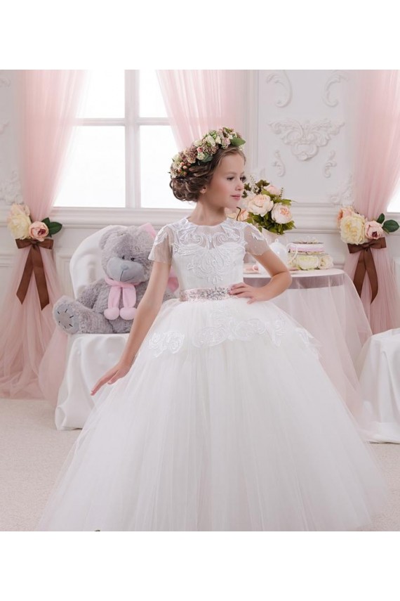 Outlet Ivory Ball Gown Sweetheart Sleeveless Long Flower Girl Dress UK