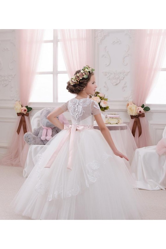 Outlet Ivory Ball Gown Sweetheart Sleeveless Long Flower Girl Dress UK