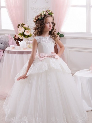 Outlet Ivory Ball Gown Sweetheart V-Back Sleeveless Flower Girl Dress UK